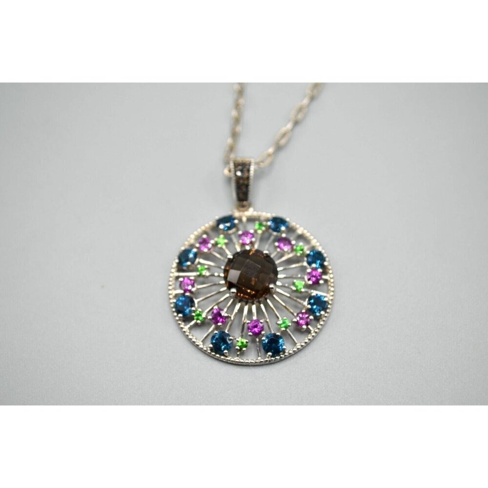 Sunburst Topaz Pendant Sterling Silver 925 ATR Pink Green Blue Stones Necklace